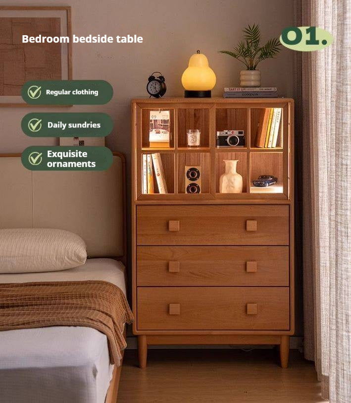 Beech Solid Wood Modern Simple with Light Storage Cabinet