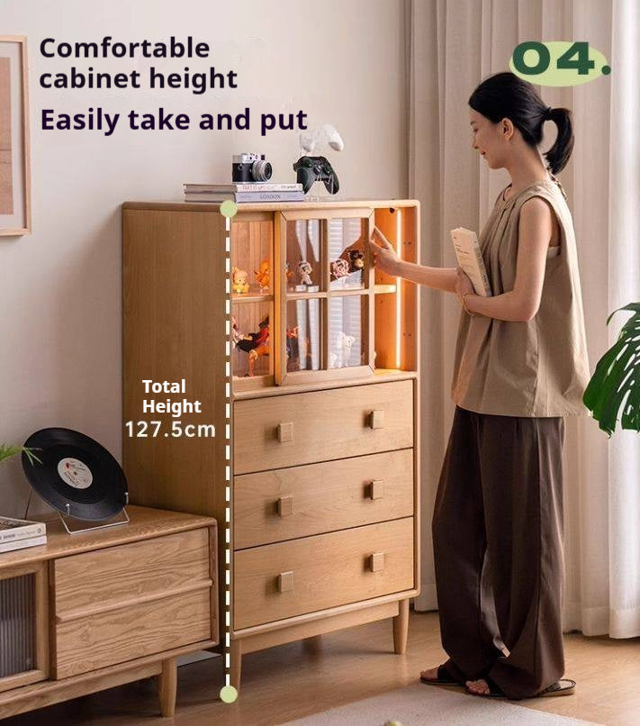Beech Solid Wood Modern Simple with Light Storage Cabinet