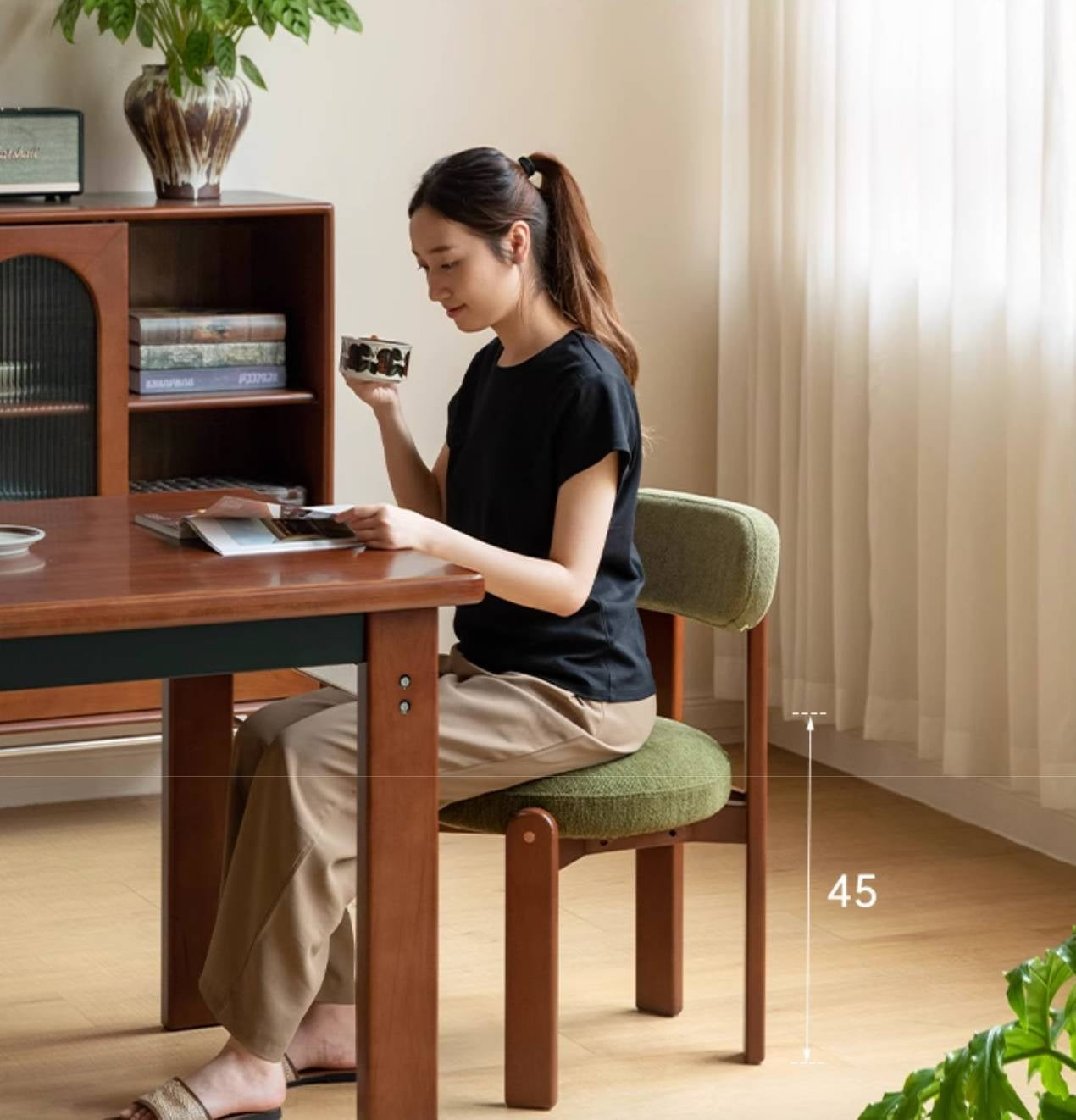 Black Walnut, Cherry, Beech, Solid Rubberwood Retro Style Dining Chair