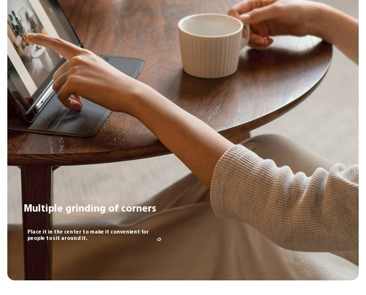 Oak, Solid Rubberwood Round Coffee Table Combination