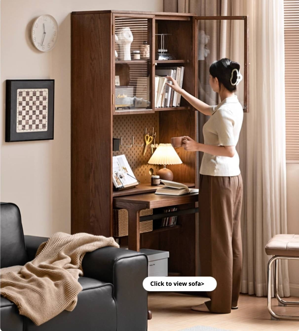 Oak, Black Walnut Solid Wood Office Desk With Integrated Bookshelf