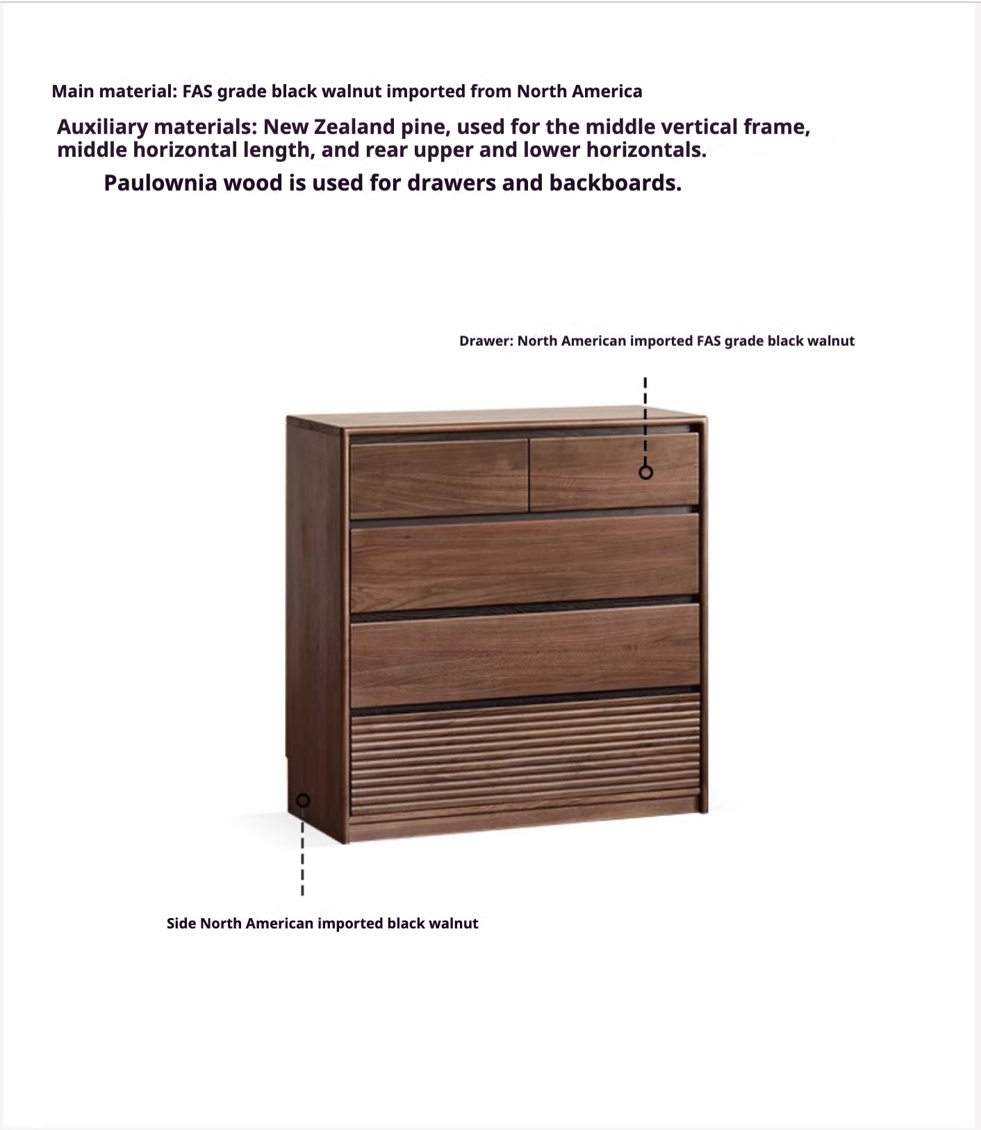 Black Walnut Solid Wood Italian Light Luxury Drawer