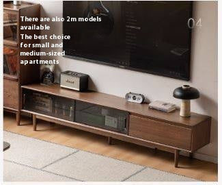 Black Walnut Solid Wood Sliding Doors TV Cabinet