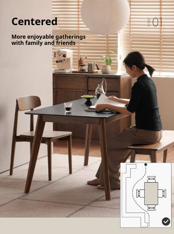 Black Walnut Solid Wood Modern Rock Plate Dining Table