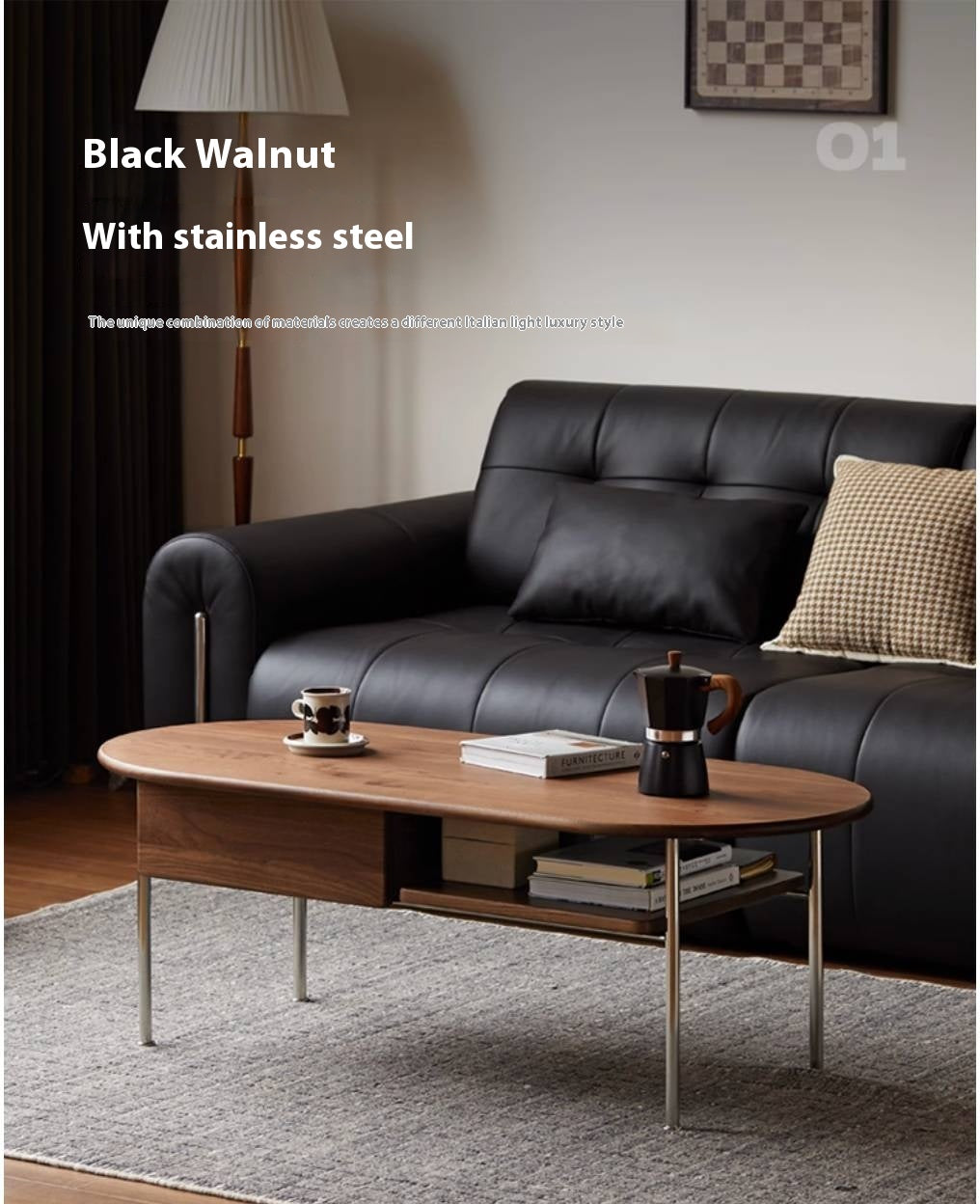 Black Walnut Solid Wood Italian Light Luxury Style Coffee Table