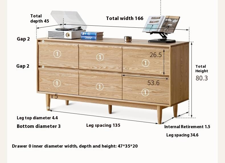 Ash Solid Wood Log Style Six Drawers Cabinet