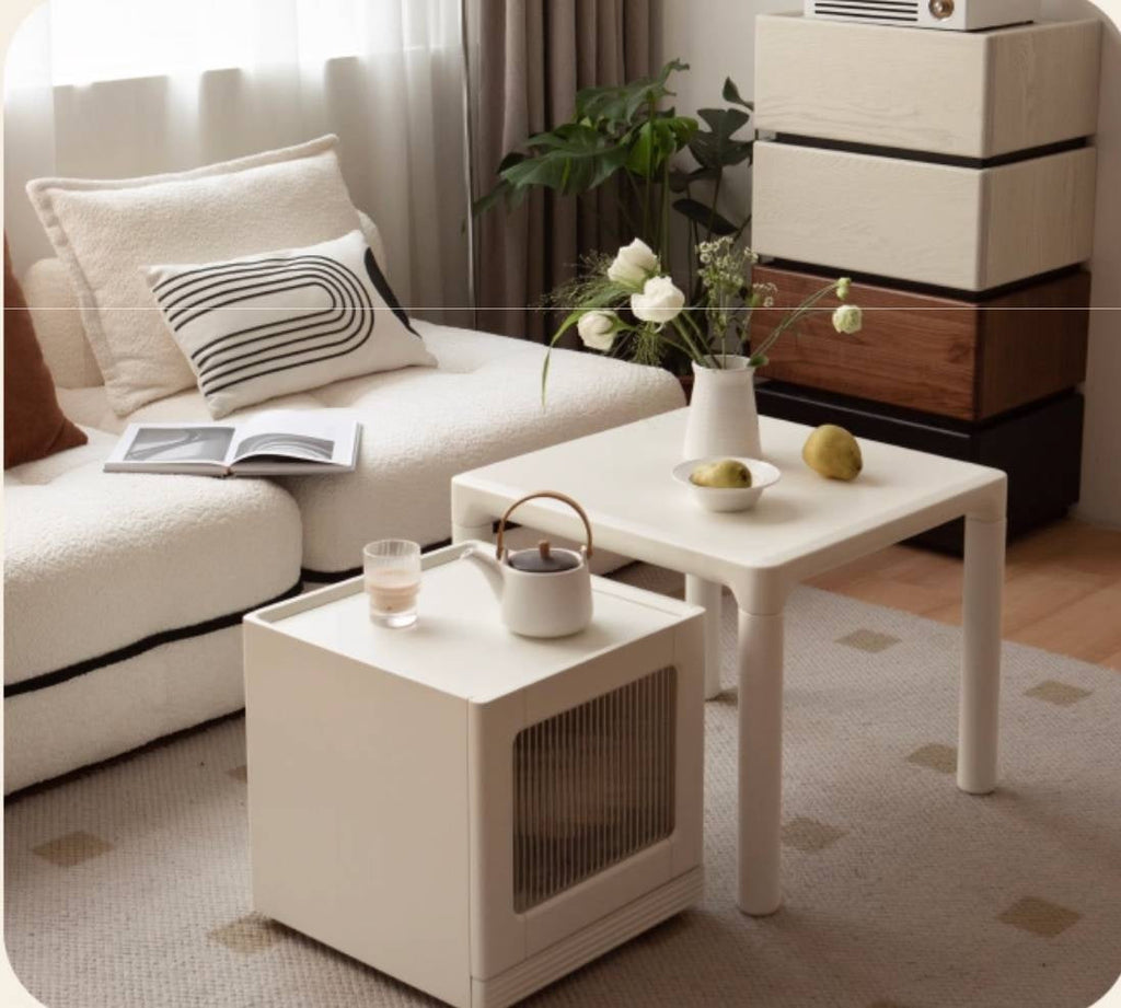 Poplar Solid Wood Cream Style Coffee Table Combination