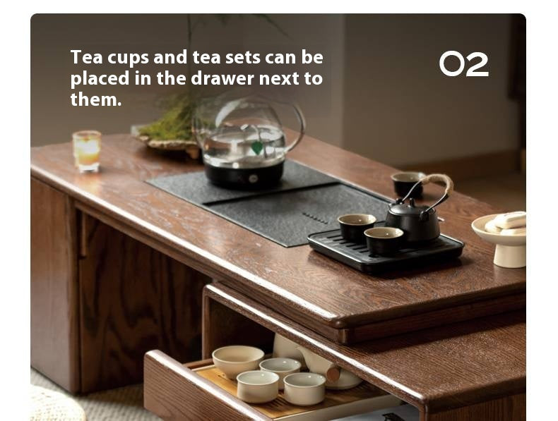 Oak, Black Walnut Solid Wood Telescopic Tea Table