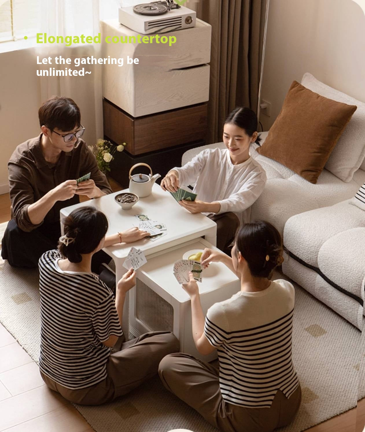 Poplar Solid Wood Cream Style Coffee Table Combination
