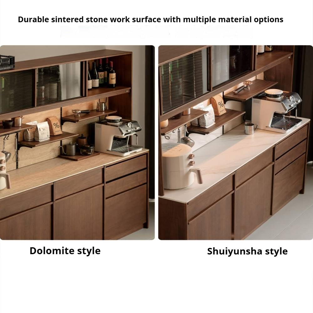 Black Walnut Solid Wood Dining Cabinet Antique Style Rock Board