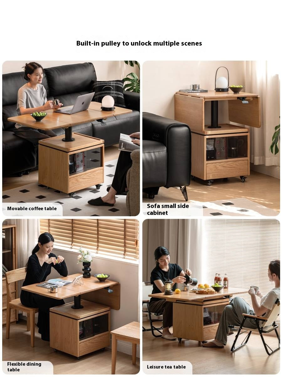 Oak Solid Wood Modern Style Lifting Mobile Coffee Table