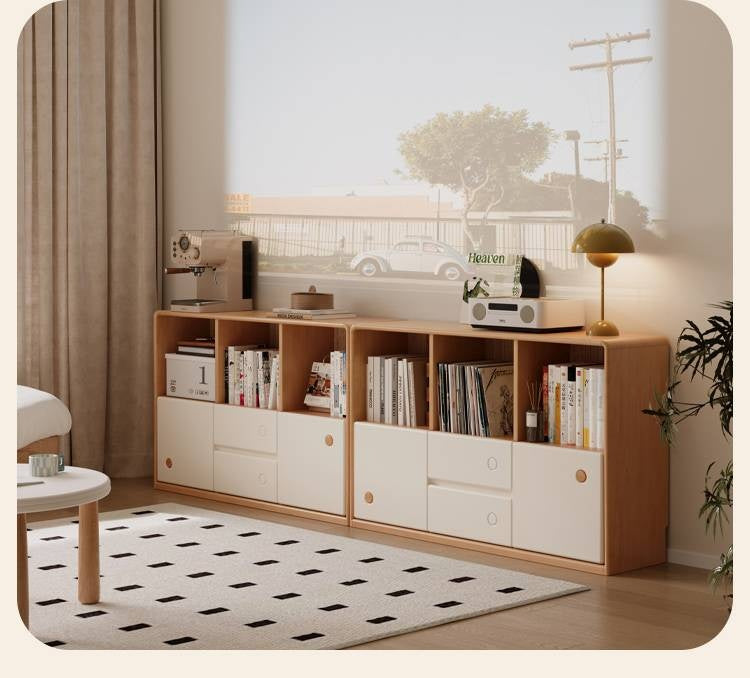 Solid Rubberwood Bookcase Cabinet