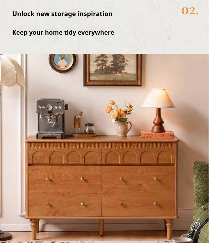 Cherry Solid Wood French Retro Bucket Cabinet