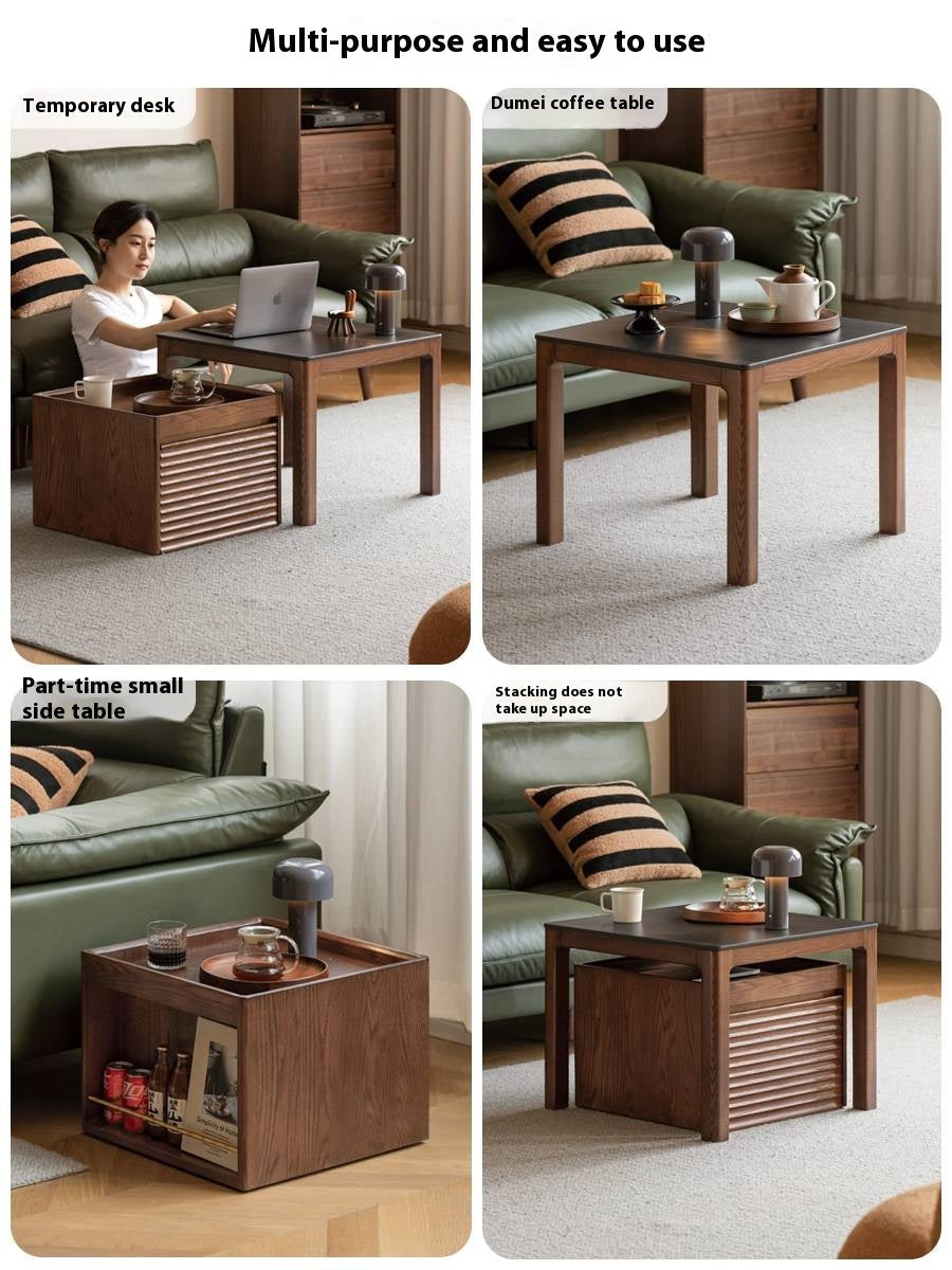 Oak, Black Walnut Solid Wood Modern Style Rock Plate Tea Table