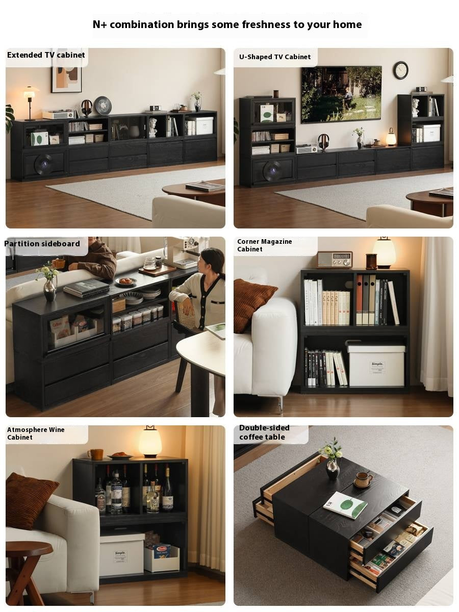 Oak Solid Wood TV Stand Combination Bookcase