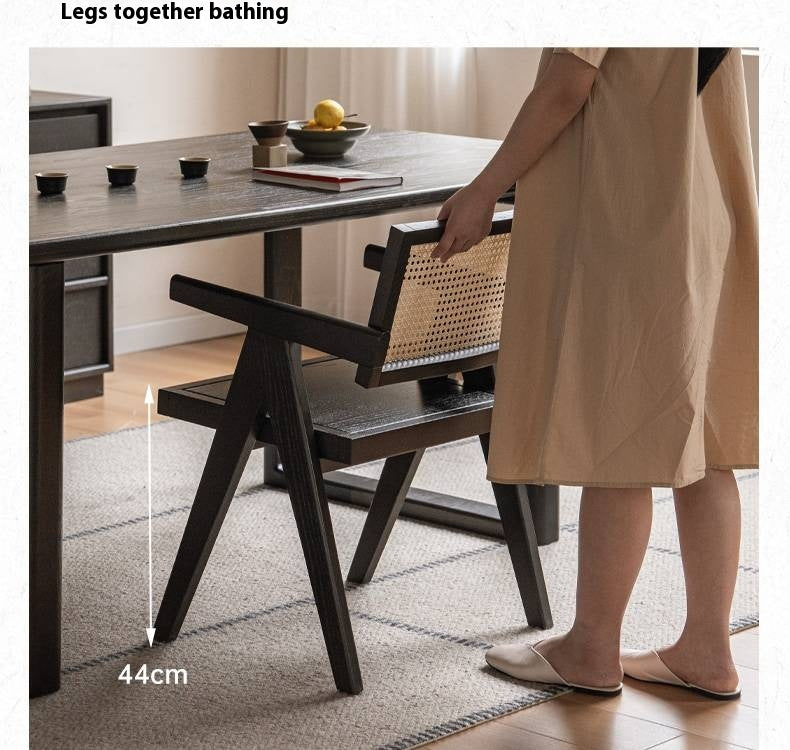 Oak Solid Wood Light Luxury Rattan Chair