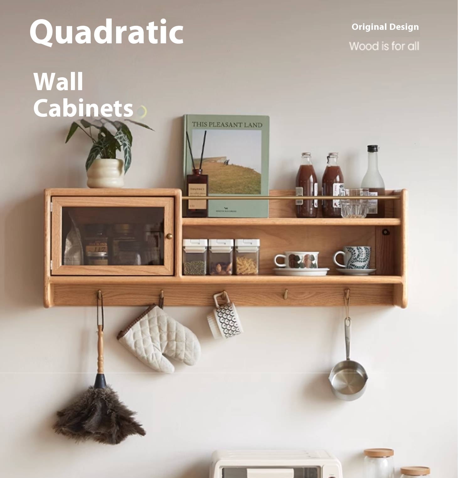 Oak Solid Wood Modern Style Wall Cabinet