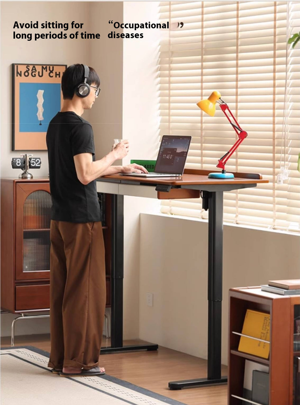 Poplar Solid Wood Antique Style Office Desk With Electric Lift