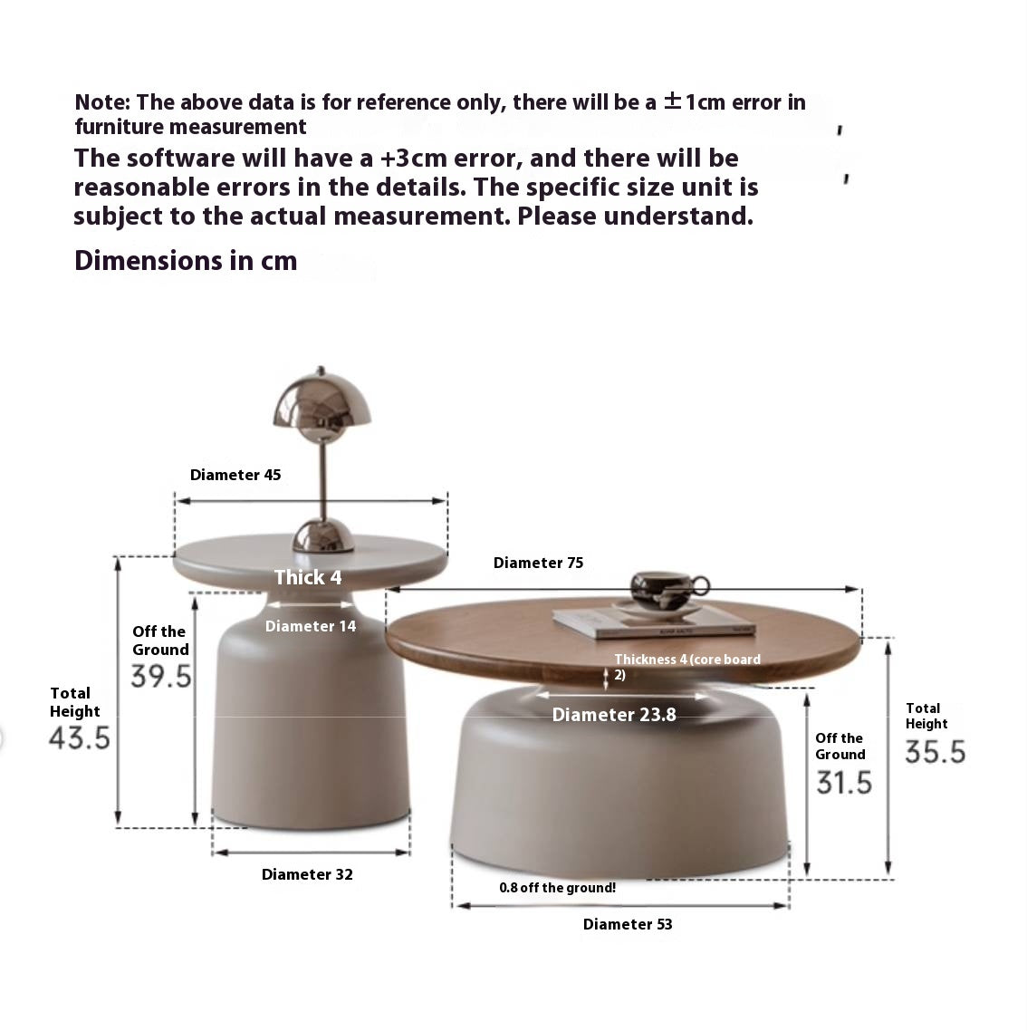 Black Walnut, Poplar Solid Wood Italian Light Luxury Coffee Table Combination