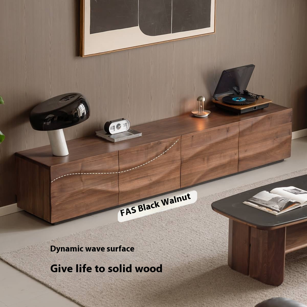 Black Walnut, Sandal Solid Wood Italian Light Luxury Style TV Stand