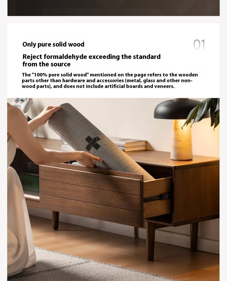 Black Walnut Solid Wood Sliding Doors TV Cabinet