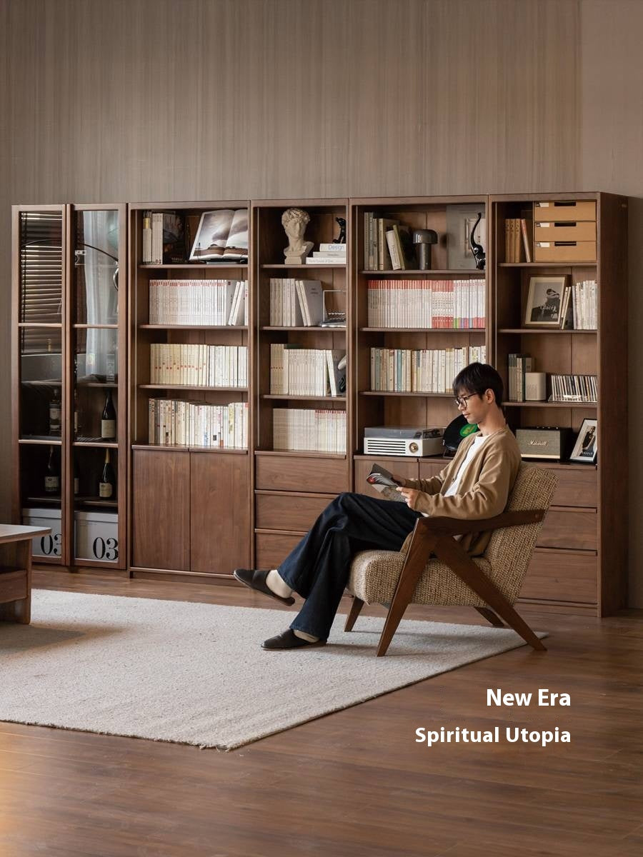 Black Walnut Solid Wood Light Luxury Bookcase and Storage