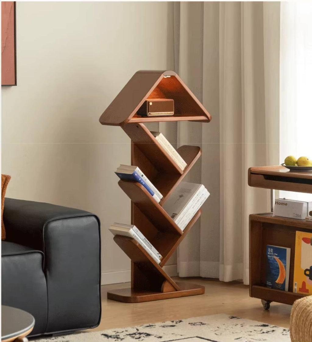 Poplar Solid Wood Mid Century Style Bookshelf And Newspaper Rack