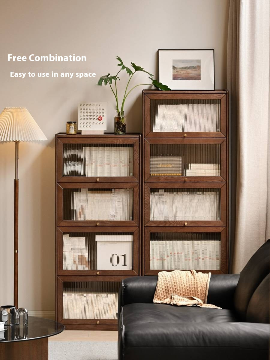Oak Solid Wood Modern Glass Bookcase Combination