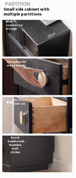 Ash Solid Wood Black Floor Standing Side Cabinet