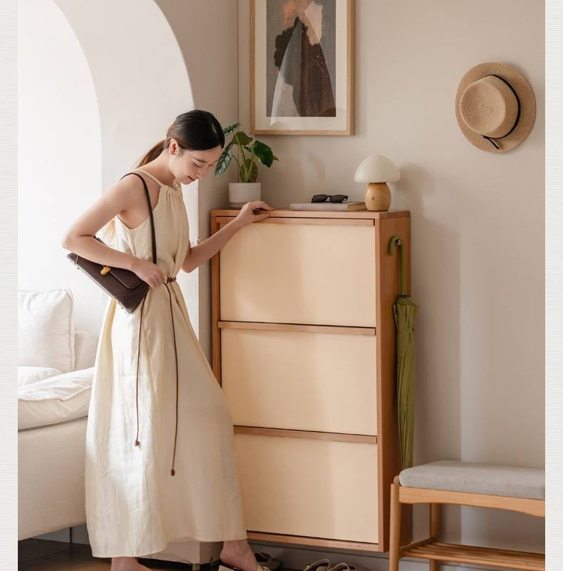 Beech Solid Wood Shoe Cabinet Hallway Cabinet