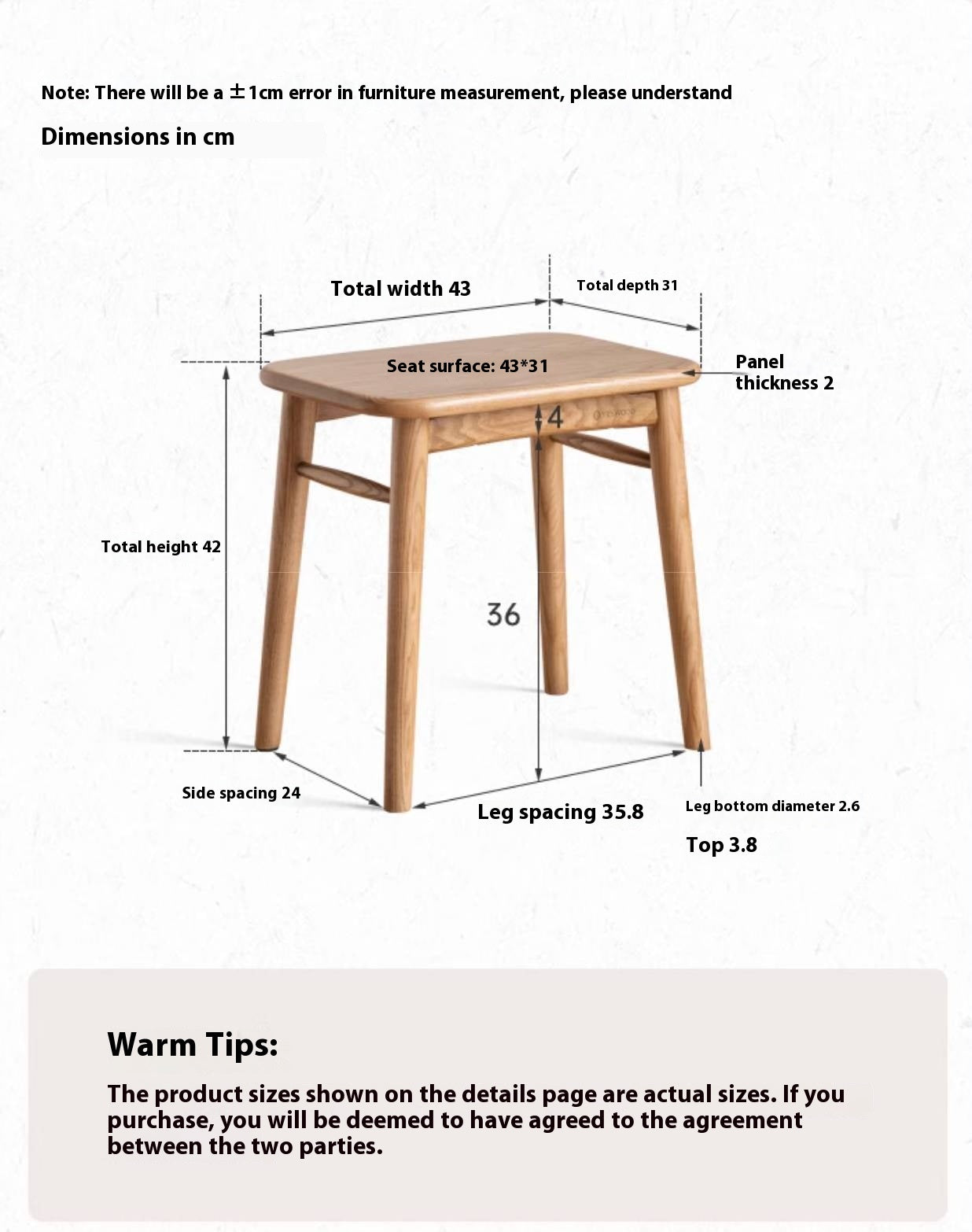Ash Solid Wood Square Makeup Stool