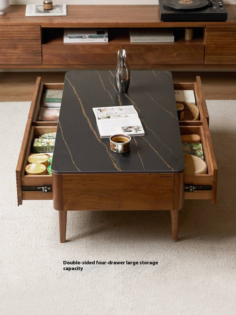 Sandalwood, Black Walnut Solid Wood Rock Plate Tea Table