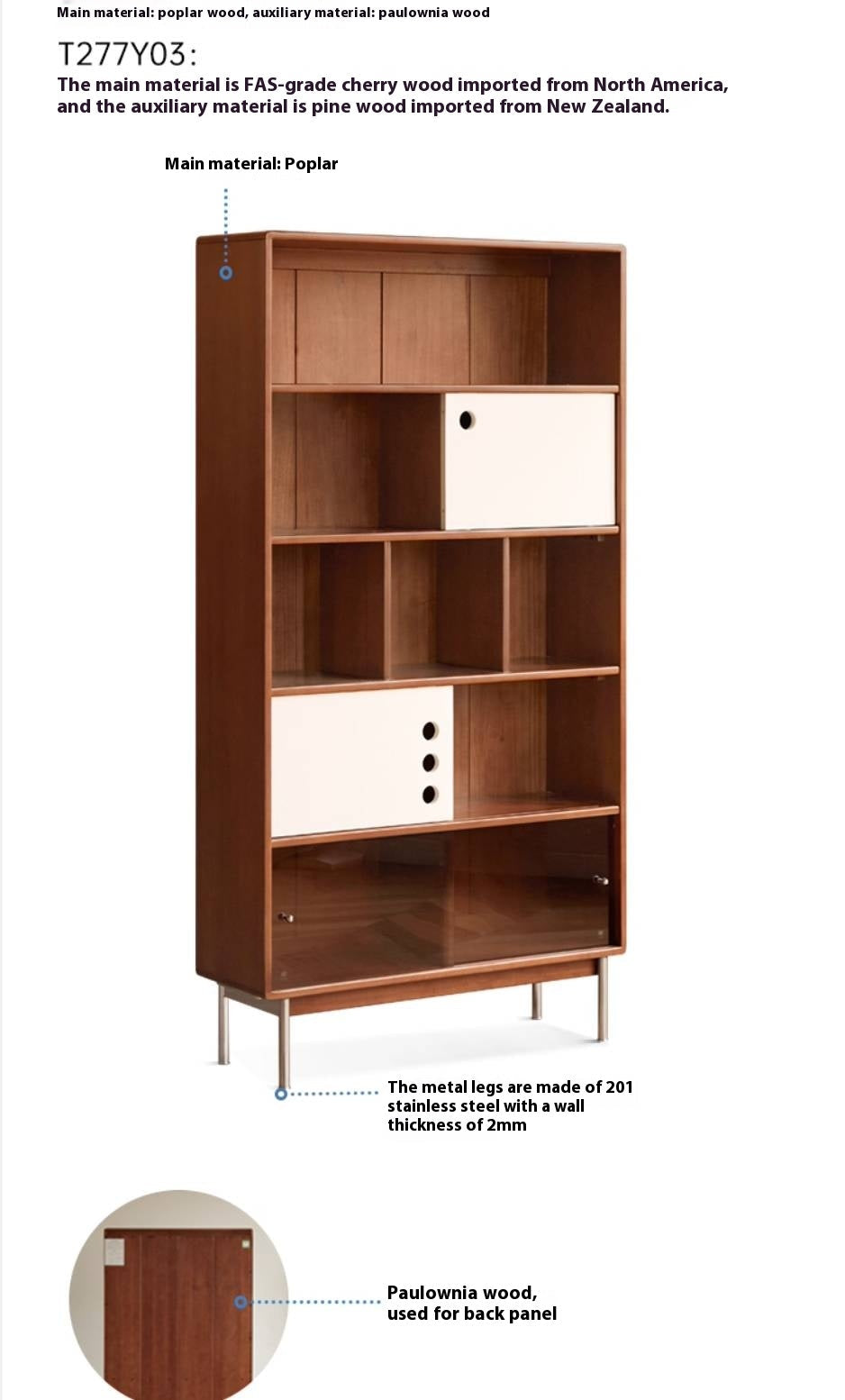Rubberwood, Oak Solid Wood Modern Style Bookshelf
