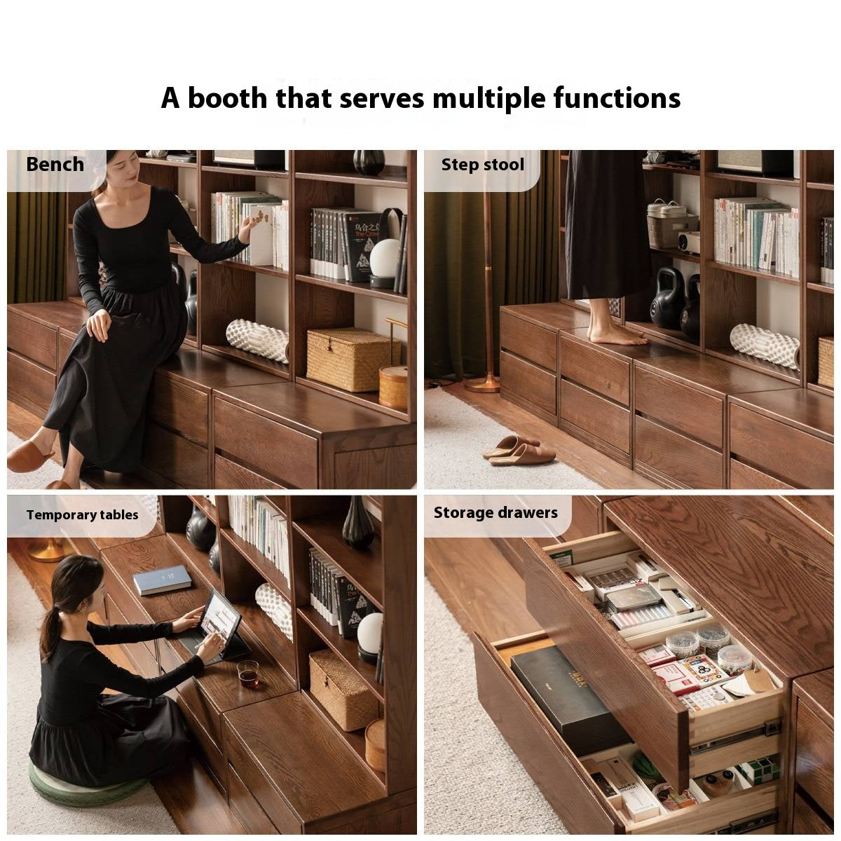 Oak Solid Wood Modern Minimalist Style Bookcase And Storage