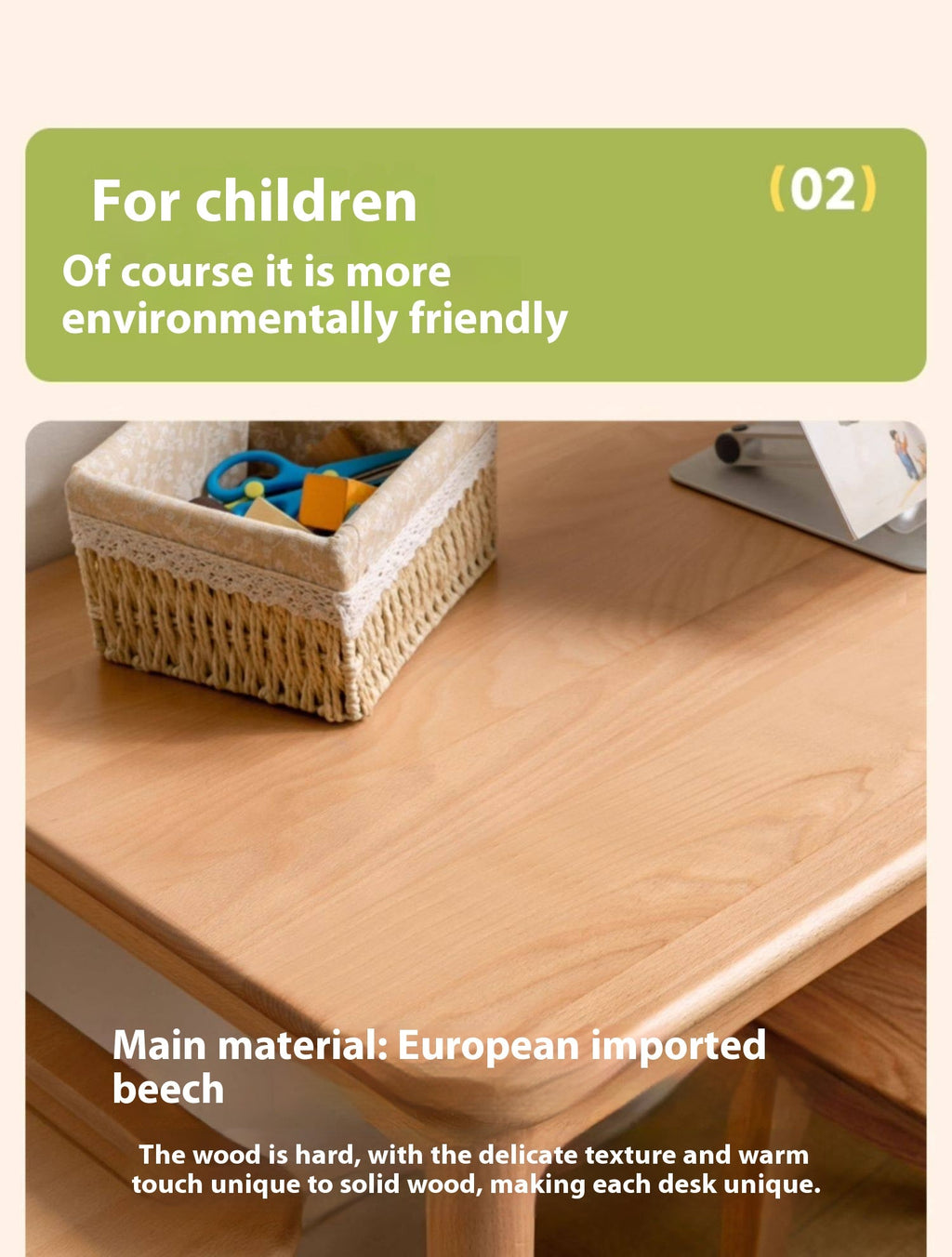 Beech Solid Wood Children's Learning Desk.