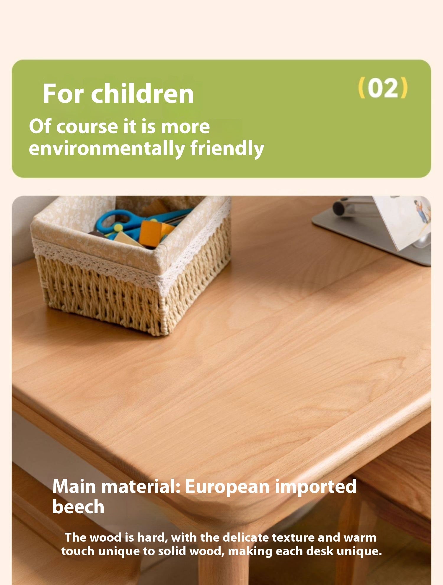 Beech Solid Wood Children's Learning Desk.