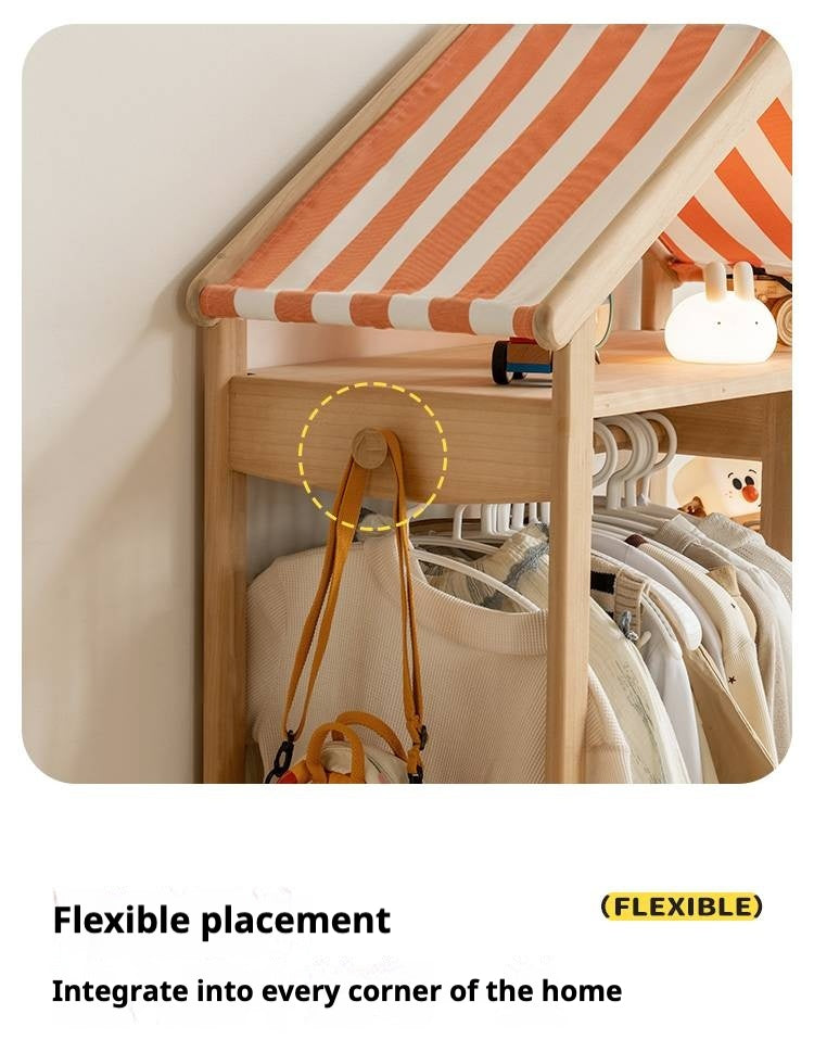 Poplar Solid Wood Children's Toy Storage Cabinet and Wardrobe With Hangers