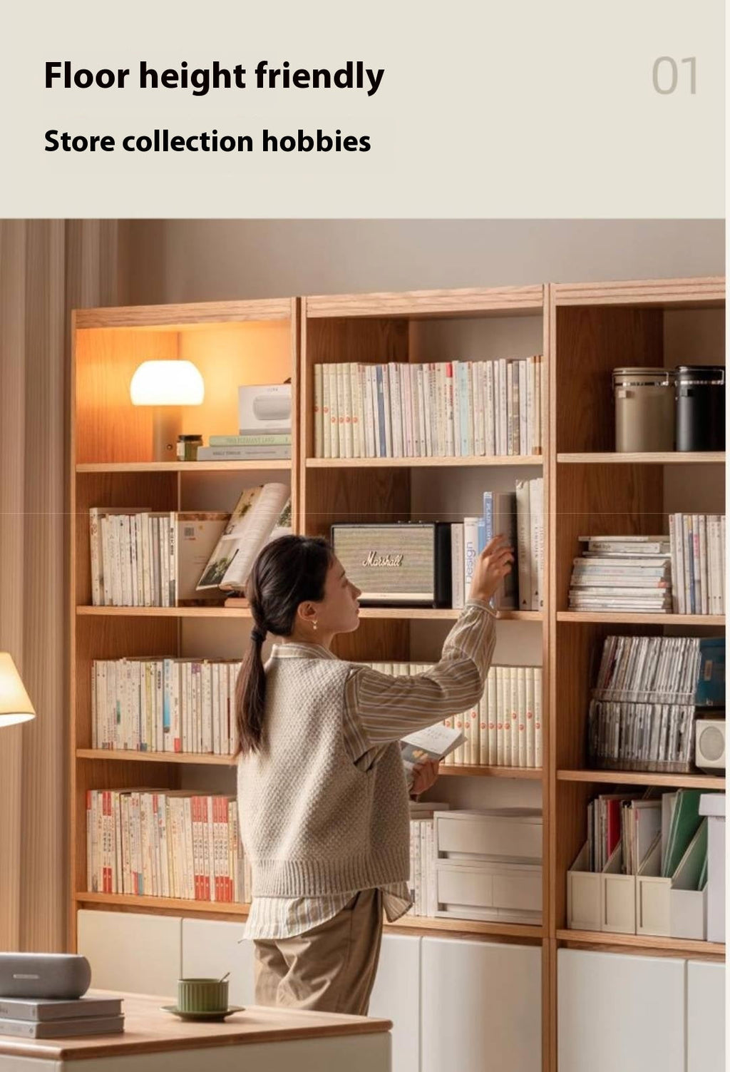 Oak Solid Wood Cream Style Bookcase