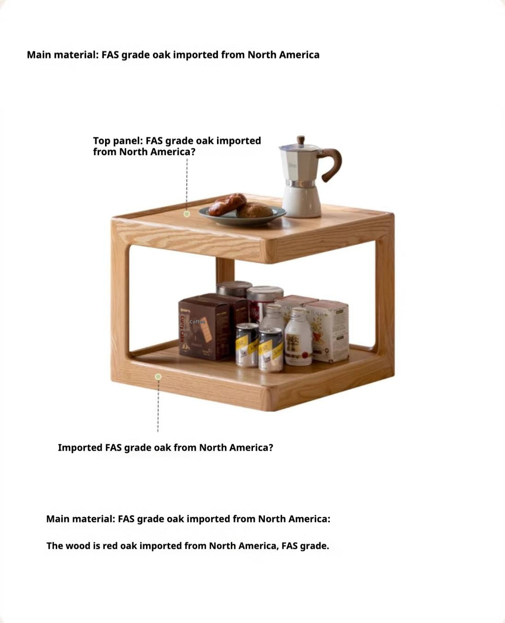 Oak Solid Wood Square Coffee Table Module Combination