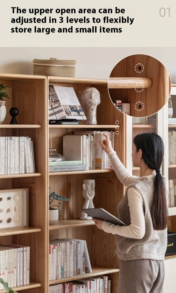 Oak Solid Wood Bookcase Storage Style Floor High