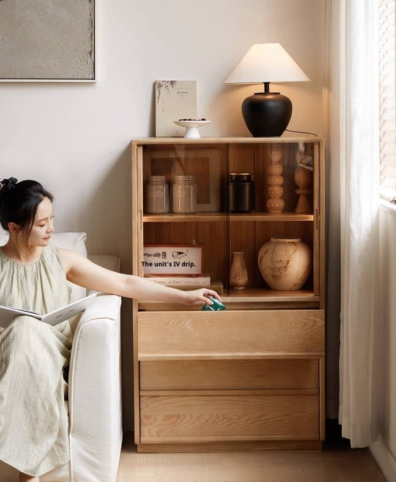 Ash Solid Wood Edge Cabinet Wabi Sabi Style