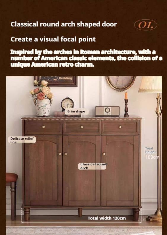 Sandalwood Solid Wood American Retro Storage Shoe Cabinet