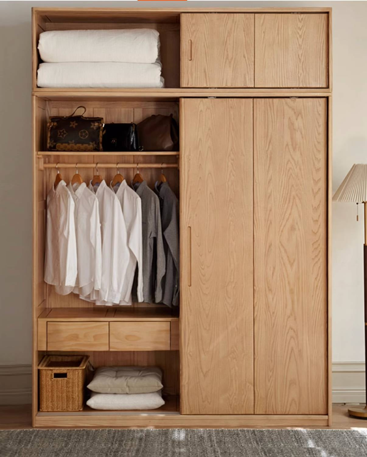 Oak, Ash Solid Wood Wardrobe With Sliding Doors.