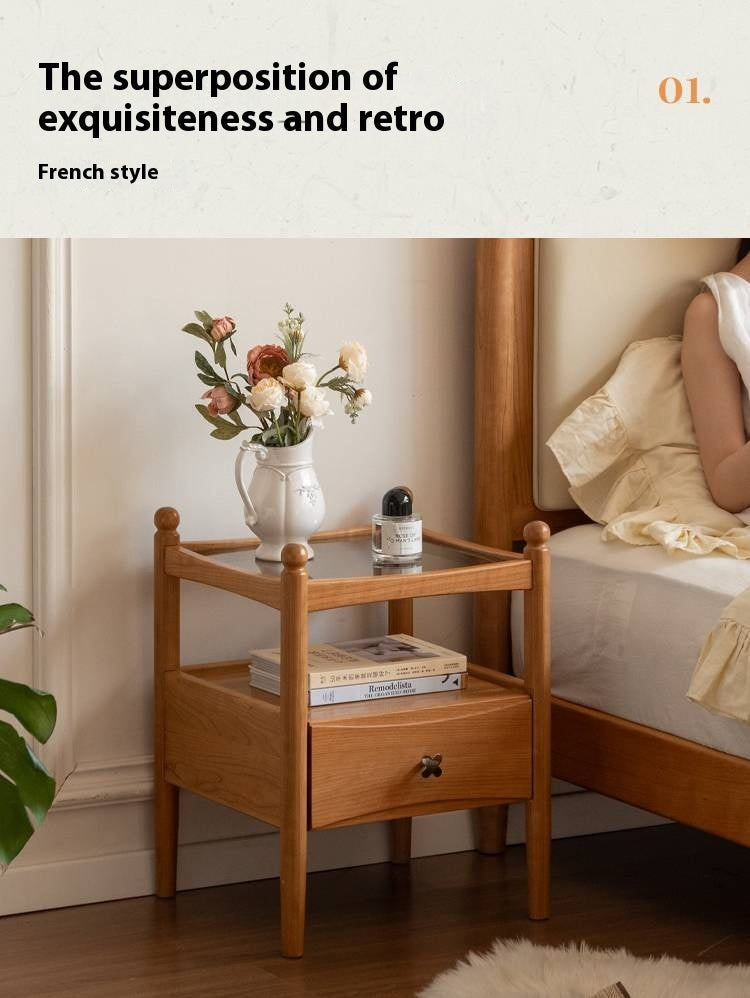 Cherry, Oak Solid Wood French Retro Nightstand
