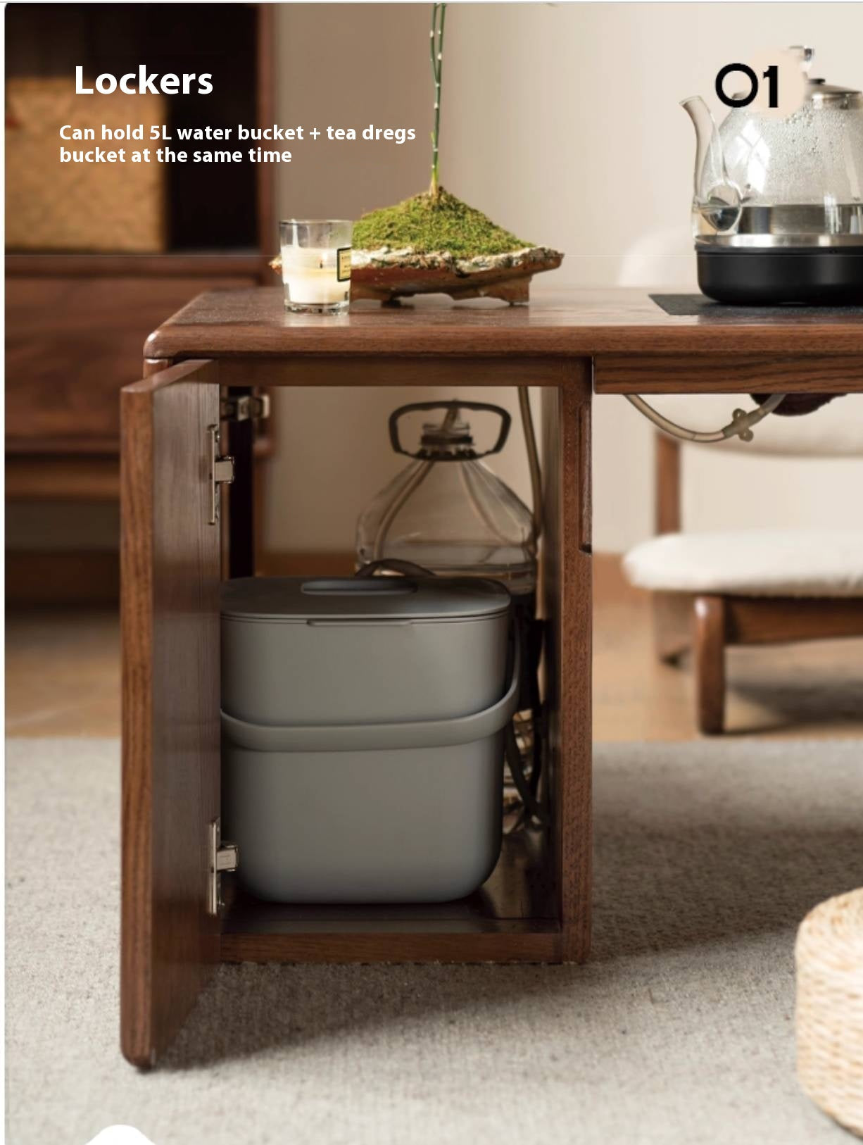 Oak, Black Walnut Solid Wood Telescopic Tea Table