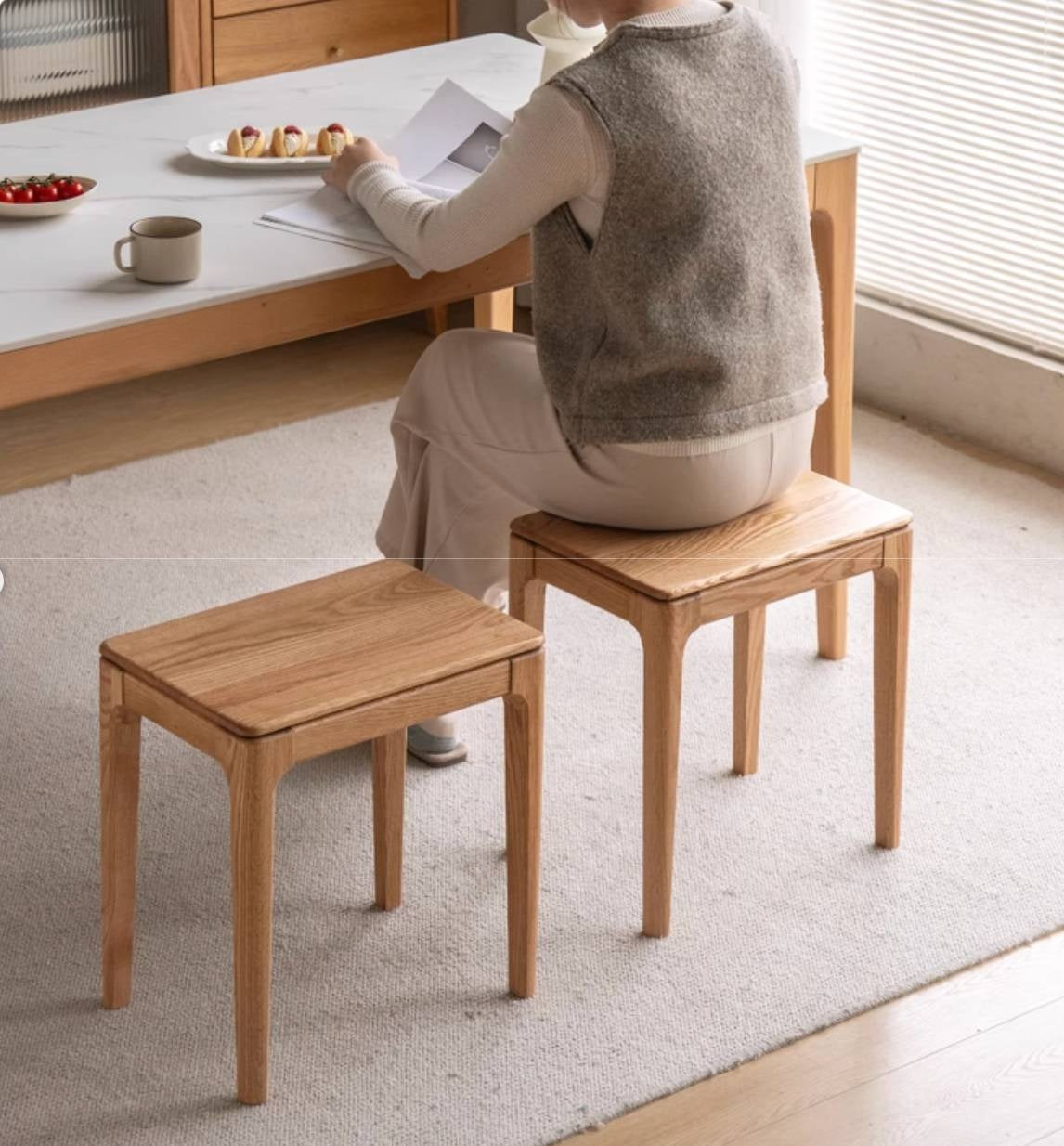 Oak, Ash, Black walnut Solid Wood Modern Style Stool