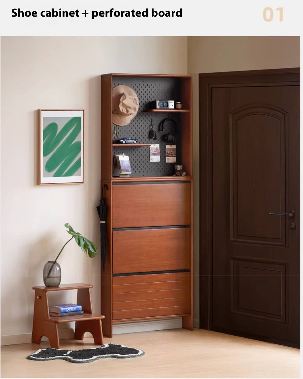 Poplar Solid Wood Middle-Age Ultra-Thin Shoe Cabinet