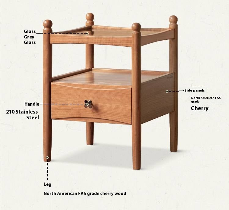 Cherry, Oak Solid Wood French Retro Nightstand