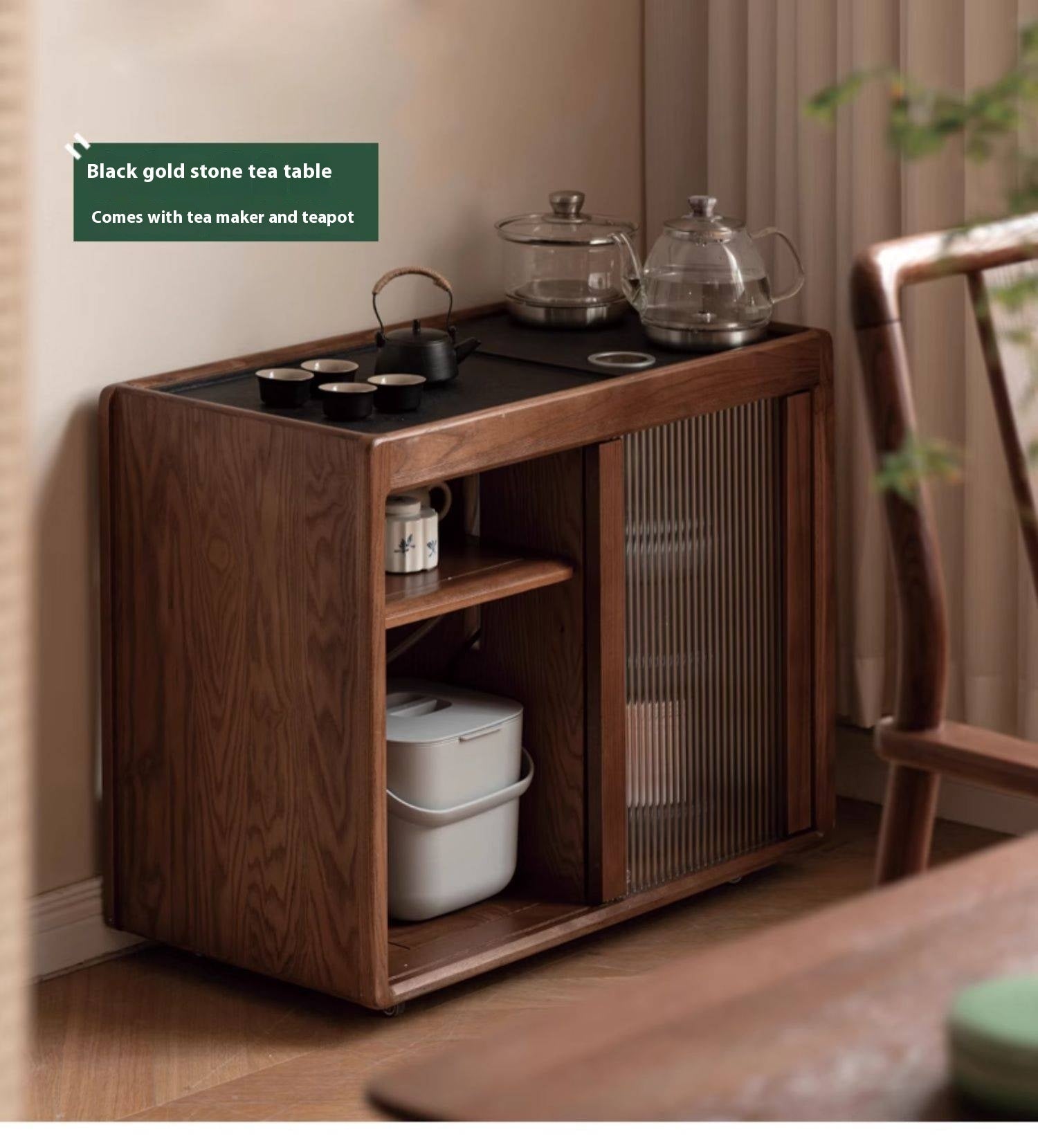 Ash, Oak, Black Walnut Solid Wood Mobile Side Tea Cabinet