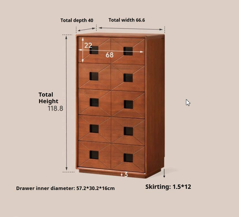 Poplar Solid Wood Medieval Style Drawer Cabinet